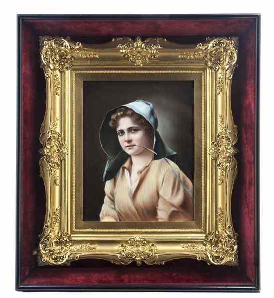 Appraisal: A Limoges Porcelain Portrait Plaque depicting a woman with a