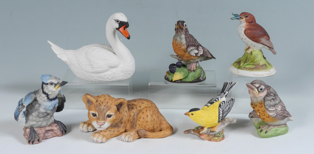 Appraisal: BOEHM PORCELAIN BIRDS LION CUB FIGURES pieces total to include