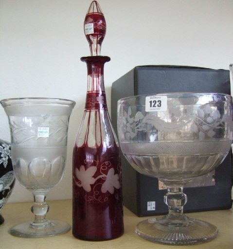 Appraisal: An etched glass punch bowl th century an etched glass