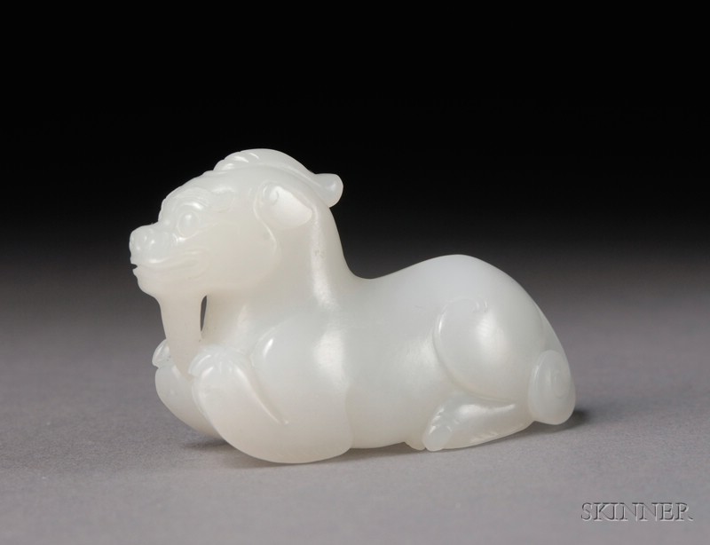 Appraisal: Jade Carving th century pure white stone carving of a