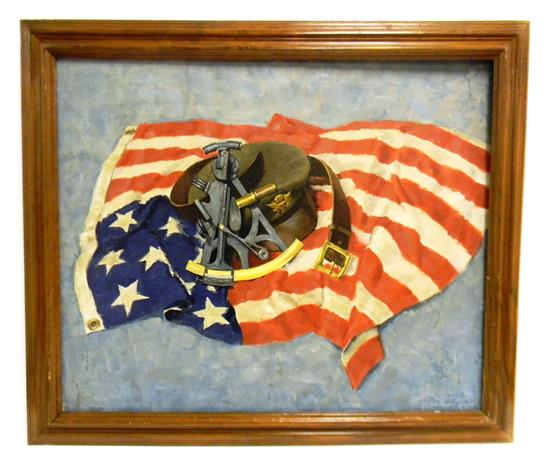 Appraisal: Al Vetronile American th C oil on canvas patriotic trompe-l'oeil