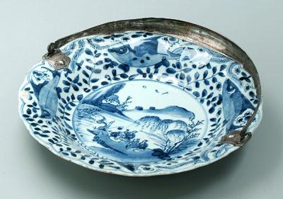 Appraisal: Silver mounted Delft bowl blue and white decoration in the