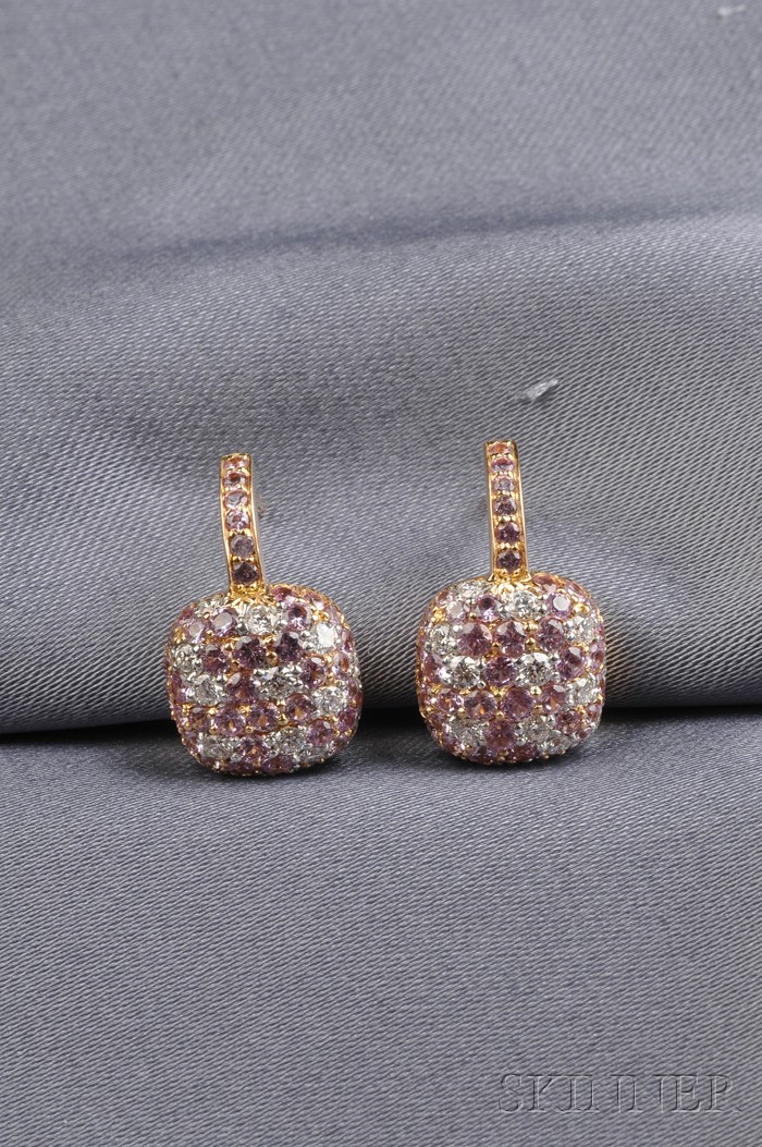 Appraisal: kt Rose Gold Pink Sapphire and Diamond Earpendants pave-set with