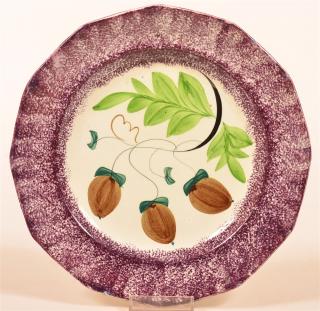 Appraisal: Purple Spatter Ironstone Acorn Pattern Plate Purple Spatter Ironstone China