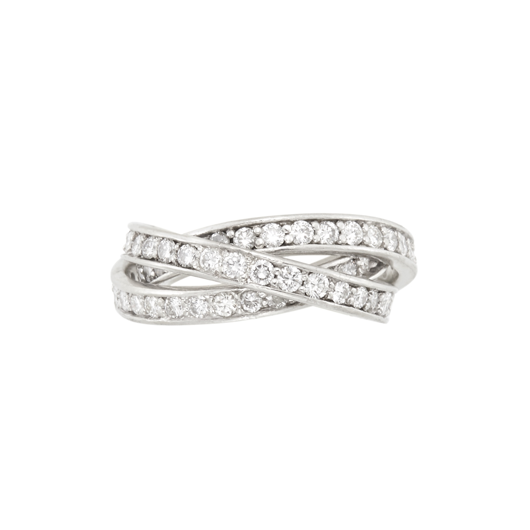 Appraisal: Interlocking Triple Platinum and Diamond Band Ring round diamonds ap