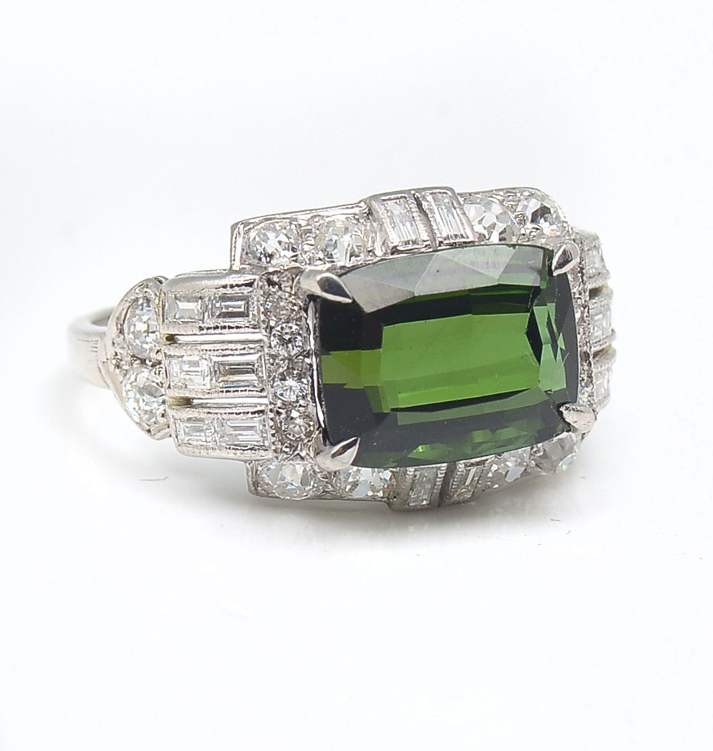 Appraisal: BELLE EPOQUE PLATINUM GREEN TOURMALINE DIAMOND RING CT green emerald