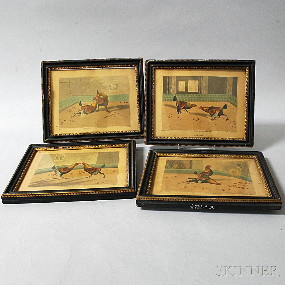 Appraisal: Set of Four Framed R G Reeve Cockfighting Hand-colored Engravings