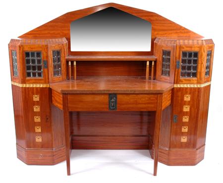 Appraisal: CONTINENTAL ART NOUVEAU SIDEBOARD CIRCA inlaid mahogany the shaped mirrored