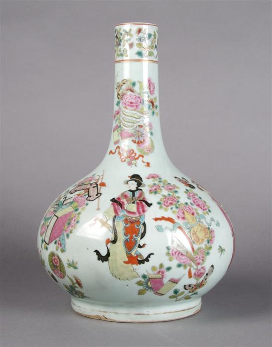 Appraisal: A Chinese Bottle Form Rose Canton Vase Height inches