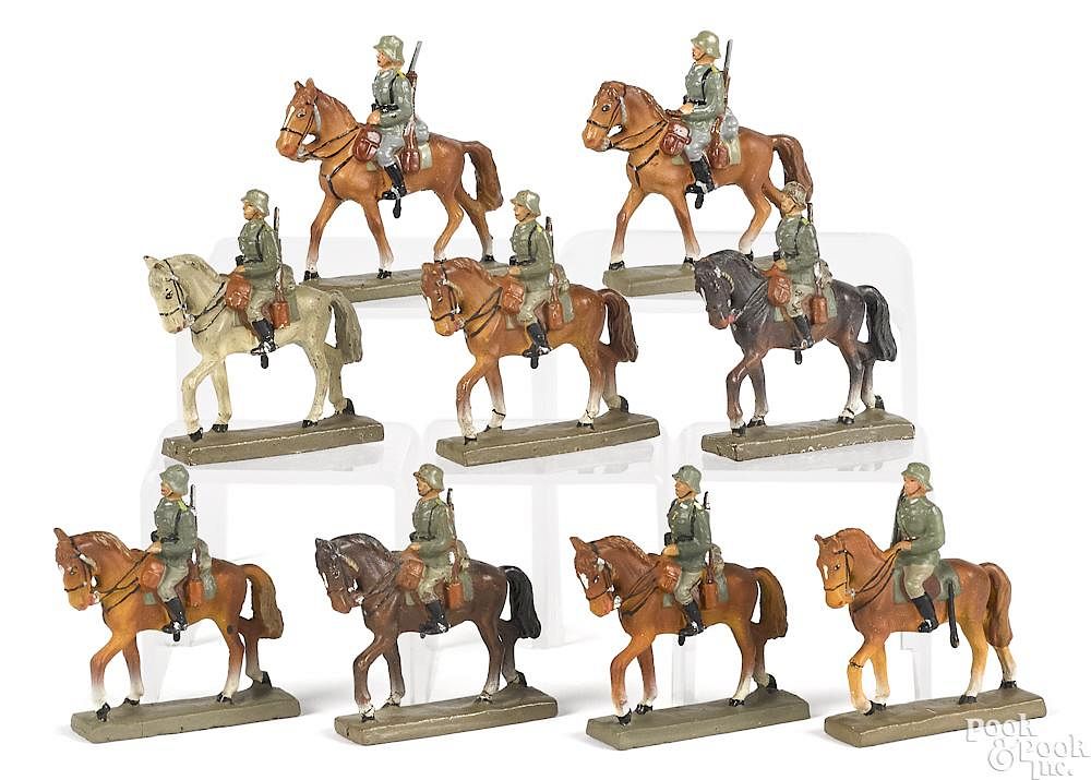 Appraisal: Lineol composition mounted horseback soldiers Lineol painted composition mounted horseback