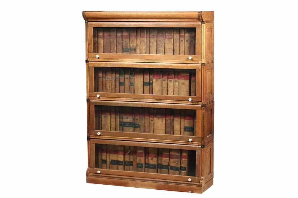 Appraisal: BARRISTER BOOKCASE WITH BOOKS- Four-Section Oak Barrister's Bookcase ca with