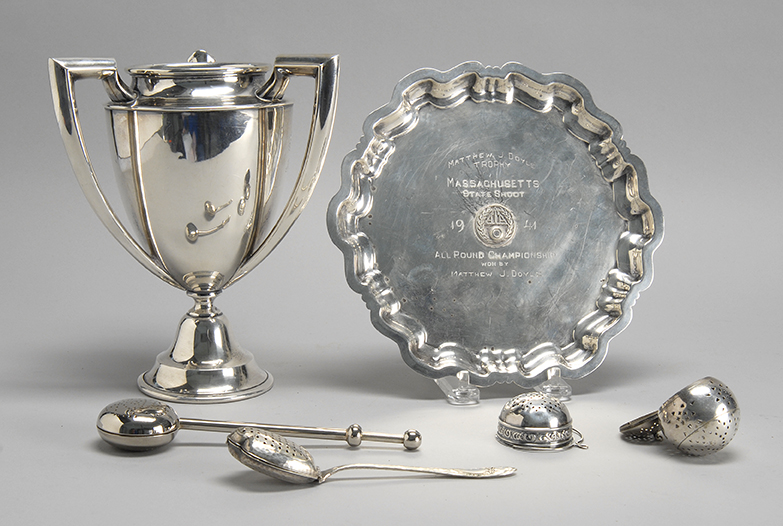 Appraisal: TWO STERLING SILVER TROPHIES Together with four sterling silver and