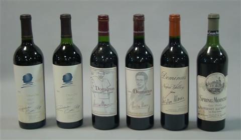 Appraisal: COLLECTION OF SIX BOTTLES OF OPUS ONE DOMINUS AND SPRING