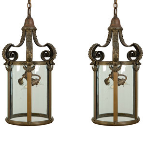 Appraisal: A Pair of Continental Bronze Hall Lanterns Early th Century