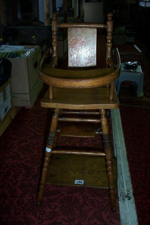 Appraisal: An early th century wooden doll's high chair with tilting