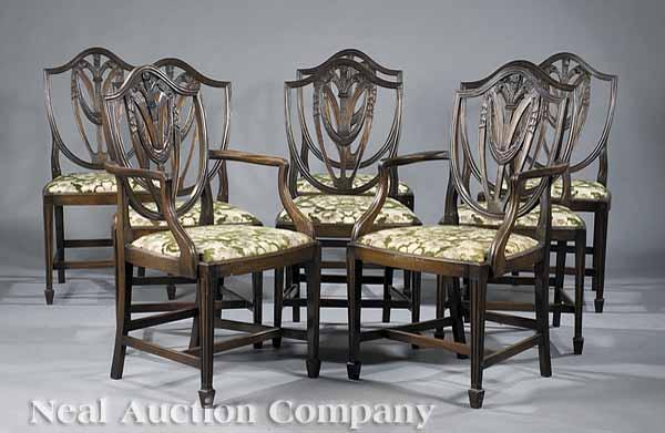 Appraisal: A Set of Eight Carved Mahogany Hepplewhite-Style Dining Chairs early