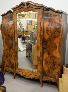 Appraisal: Large burlwood armoire with three doors ht in wd in