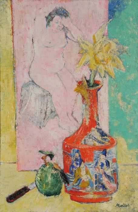 Appraisal: FRENCH SCHOOL TH C STILL LIFE WITH PINK NUDE Oil