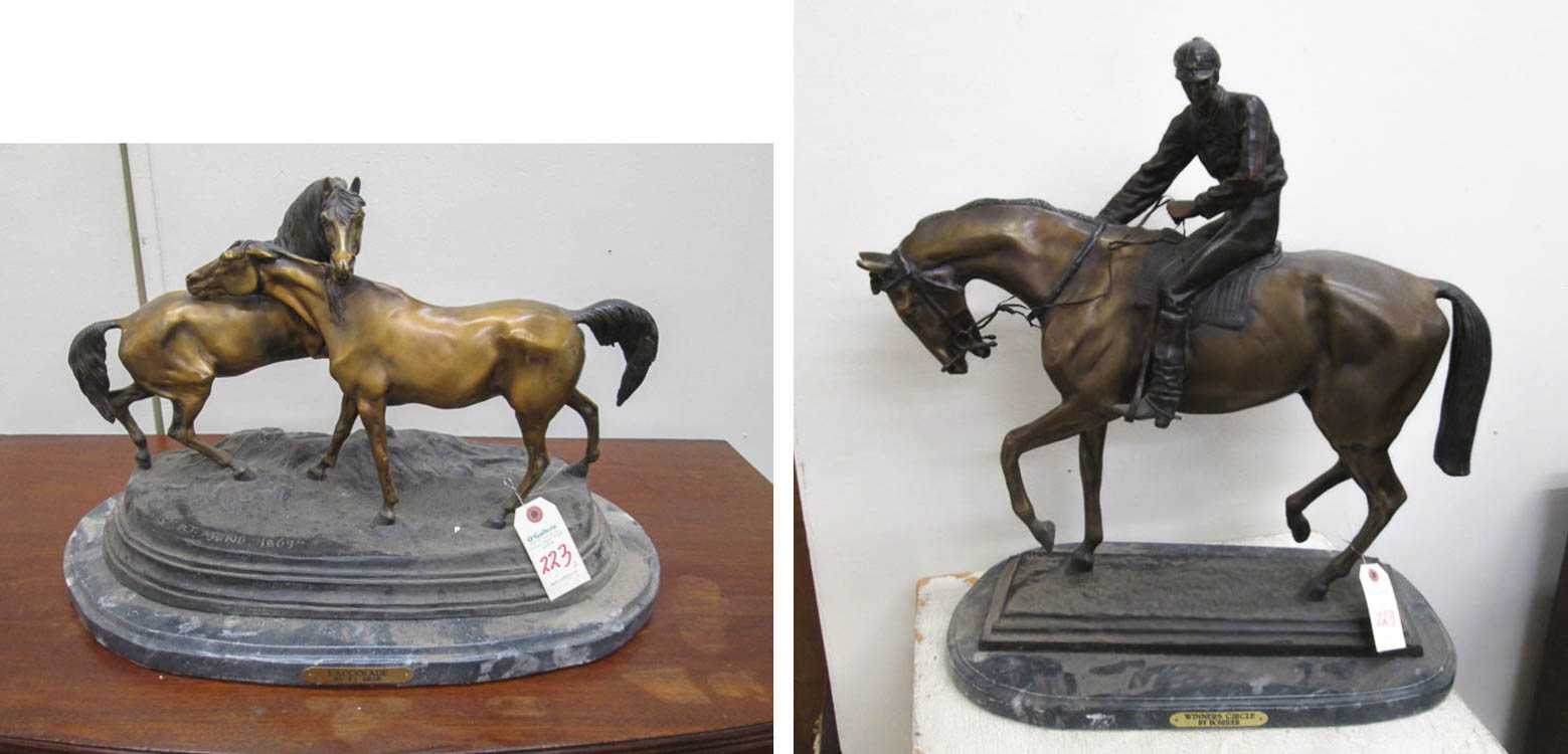 Appraisal: TWO EQUESTRIAN BRONZE SCULPTURES La Grand Jockey aka Winner's Circle