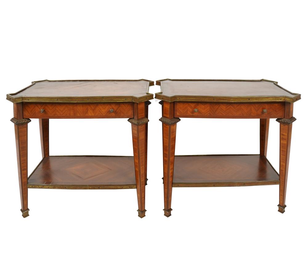 Appraisal: PAIR OF LOUIS XVI-STYLE INLAID GILT METAL-MOUNTED TABLESeach with a