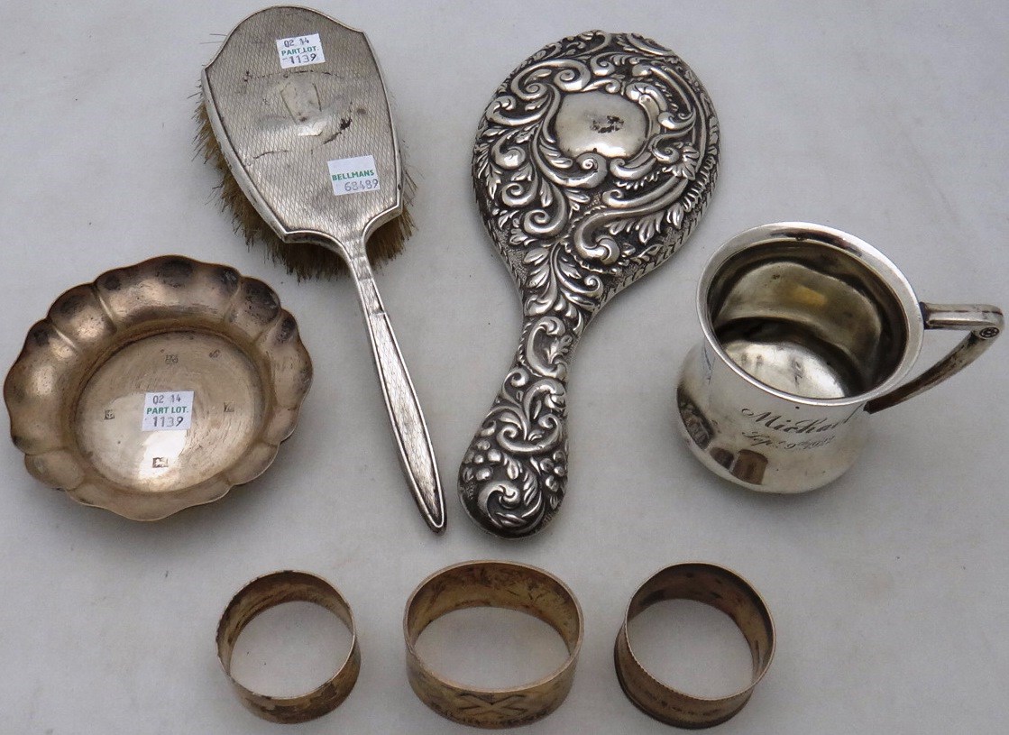 Appraisal: Silver comprising a christening mug Birmingham three napkin rings and