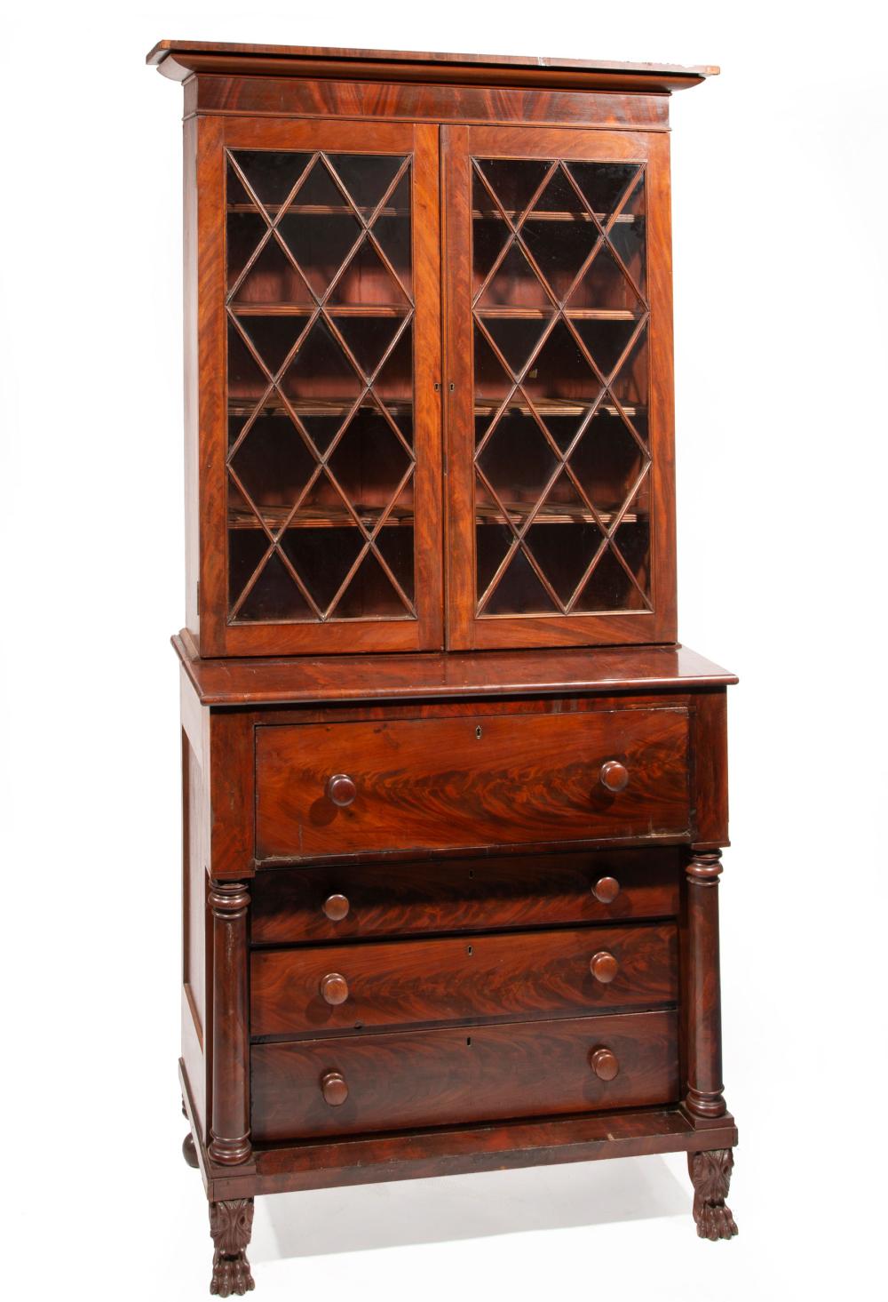 Appraisal: American Late Classical Mahogany Secretary Bookcase mid- th c probably