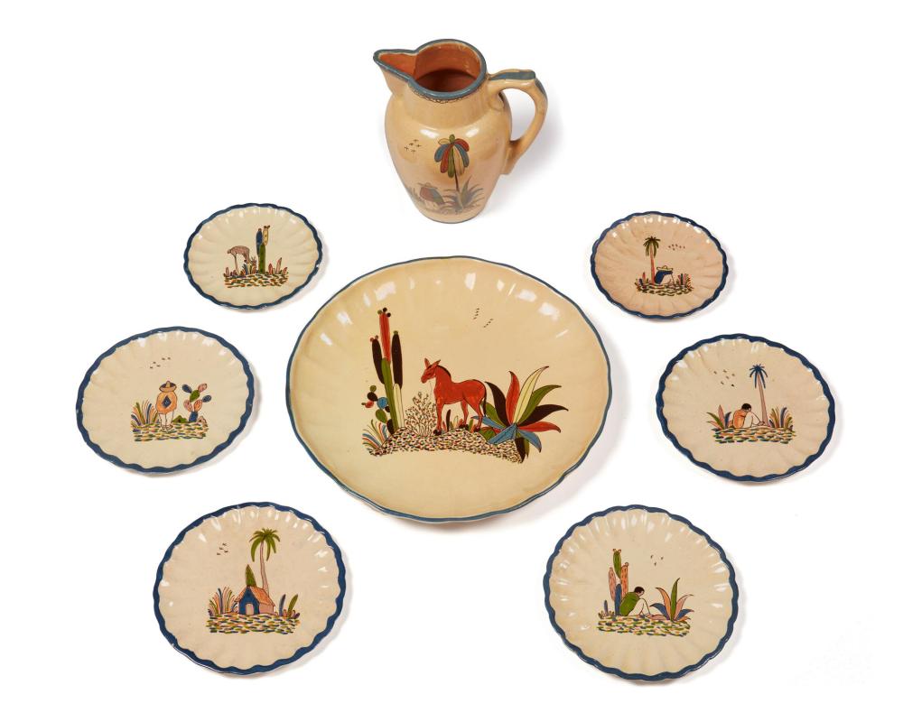 Appraisal: A group of Tlaquepaque pottery serving items Circa s Tlaquepaque