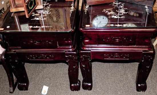 Appraisal: Pair of oriental style mother-of-pearl inlaid hardwood side tables Estimate