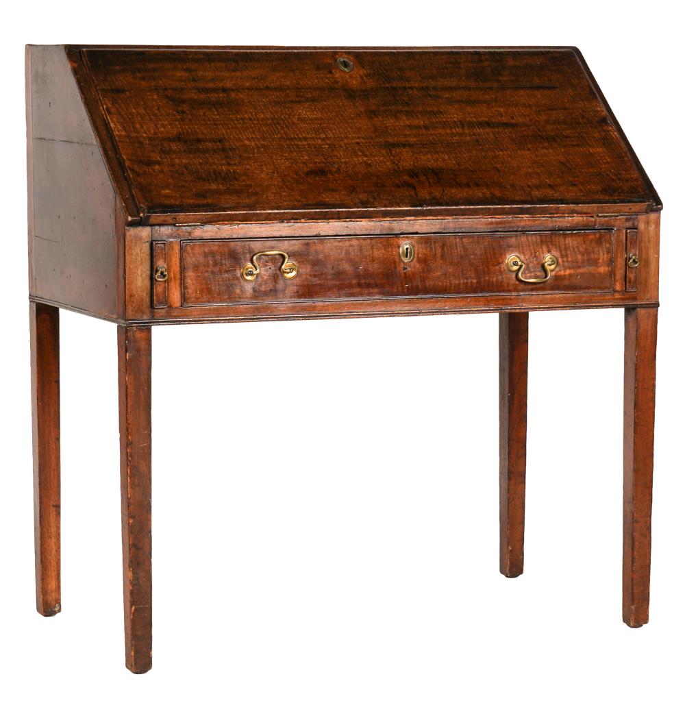 Appraisal: ENGLISH MAHOGANY SLANT-FRONT DESKthe hinged top reversing to a tooled