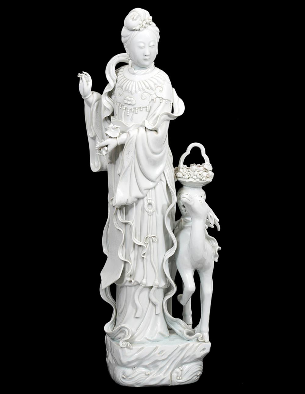 Appraisal: LARGE BLANC DE CHINE CHINESE PORCELAIN FIGURINELarge Chinese blanc de