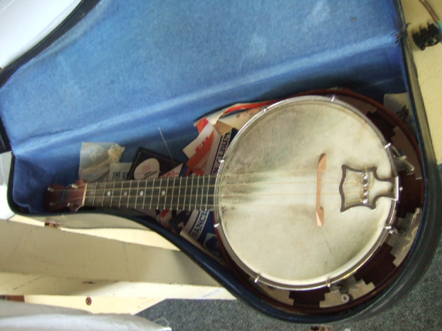 Appraisal: A small banjo type instrument in a fitted leather case