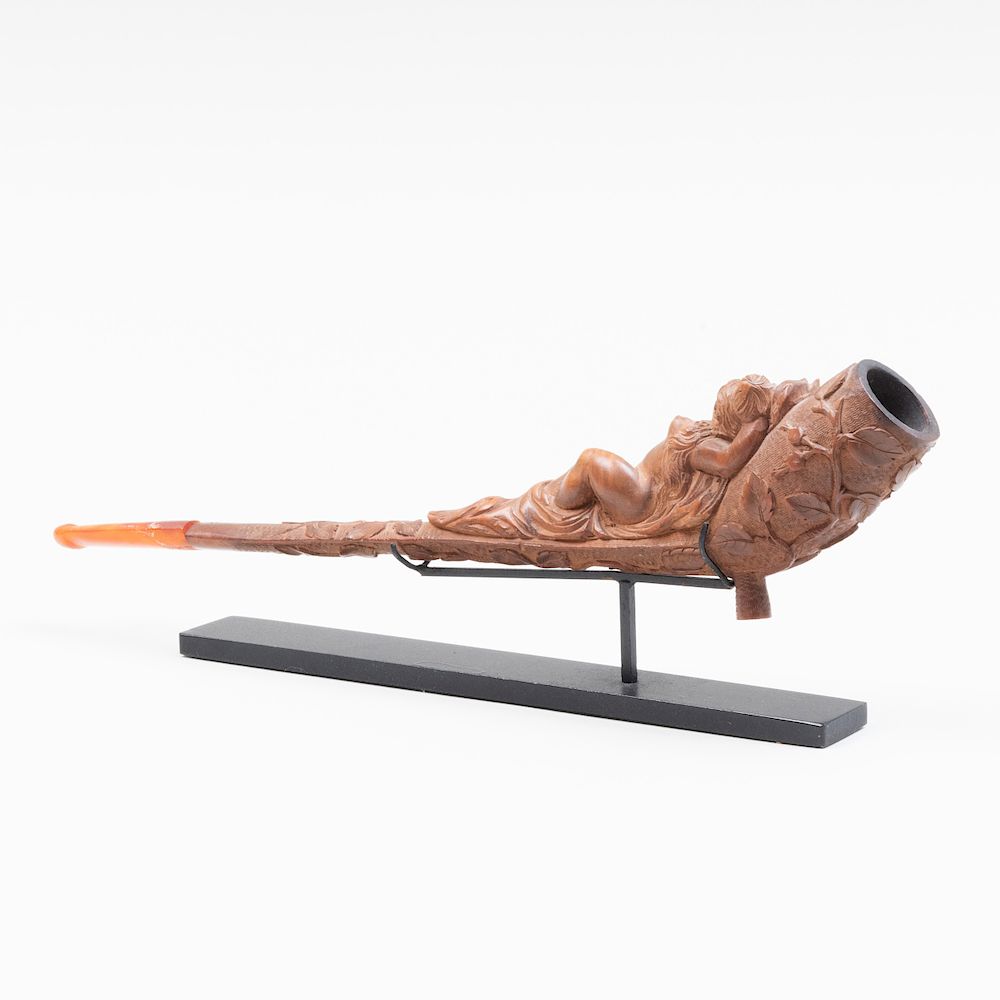 Appraisal: Unusual Carved Wood Figural Pipe Now raised on a stand