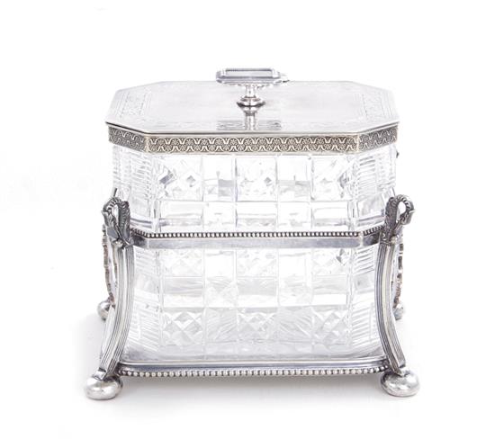 Appraisal: Edwardian silverplate and crystal biscuit box George Wish Sheffield wk