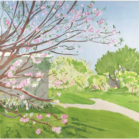 Appraisal: Jane Freilicher CHERRY BLOSSOMS PAINTED OUTDOORS Color pochoir Estimate -