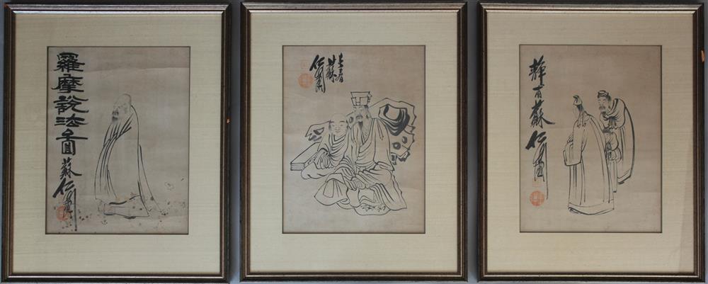 Appraisal: SU RENSHAN CHINESE - FIGURES Ink on paper each x