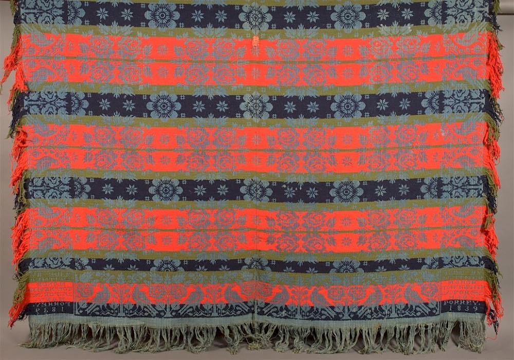 Appraisal: Lancaster County Four Color Jacquard Coverlet Lancaster County th Century