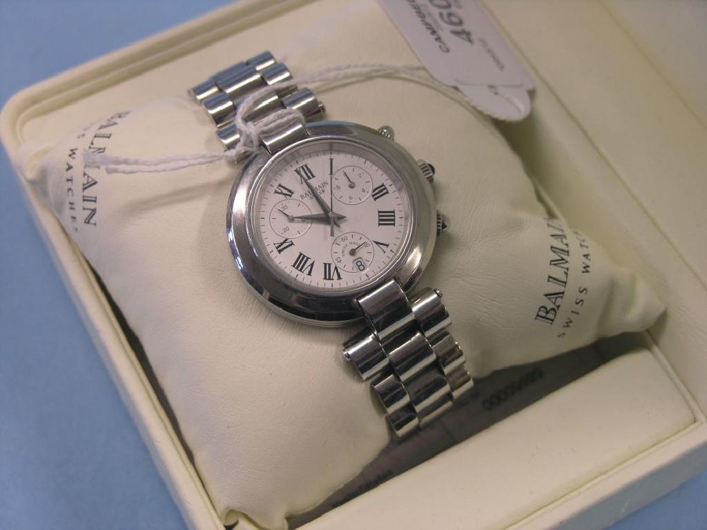 Appraisal: A gentleman's Balmain wristwatch Swiss-made stainless steel with white dial