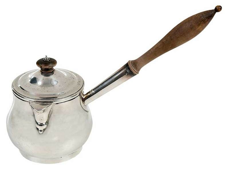 Appraisal: English Silver Brandy Warmer London lidded with hinged spout cover