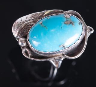 Appraisal: Christopher Tom Navajo Sterling Turquoise Ring Marked to inside Sterling