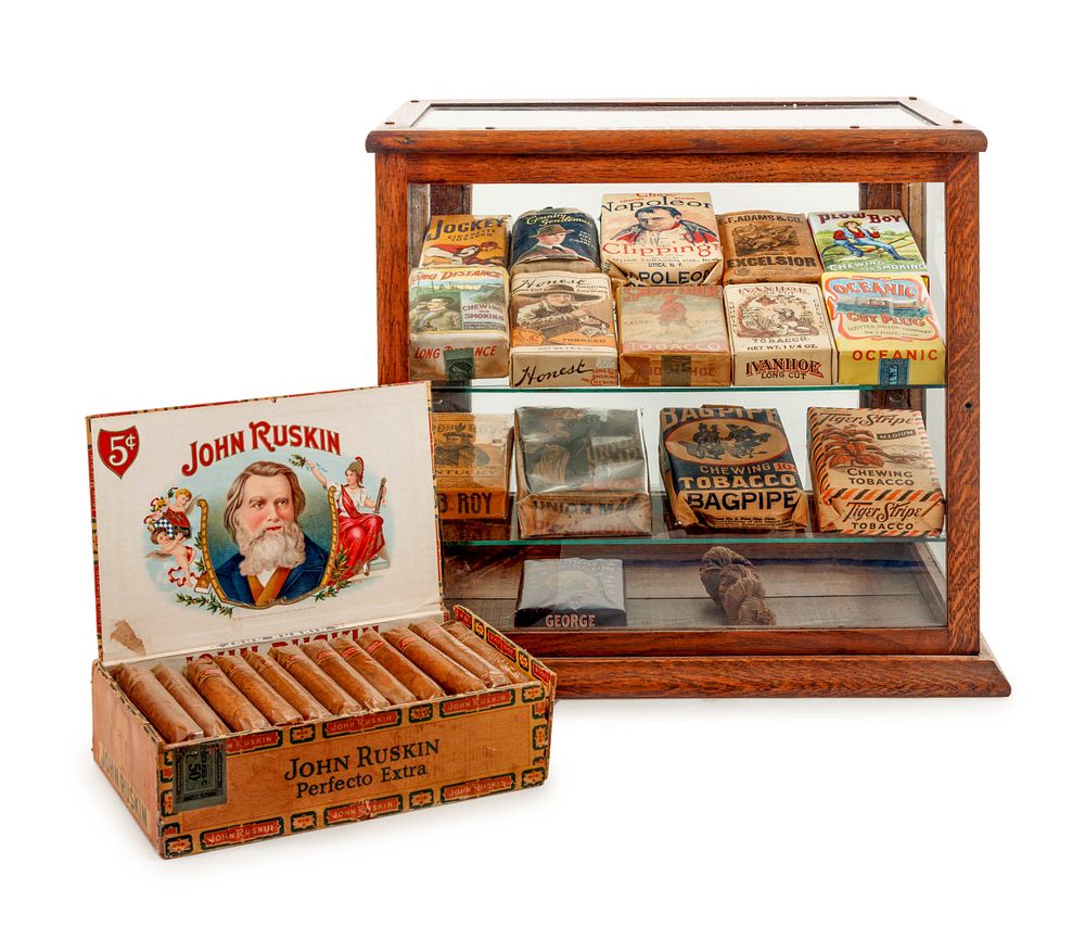 Appraisal: A Collection of Fifteen Tobacco Cartons and a Tobacco Rope