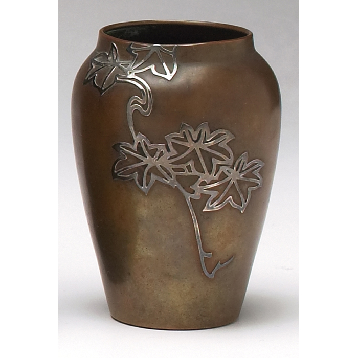 Appraisal: Heintz vase sterling on bronze applied leaf design cleaned original