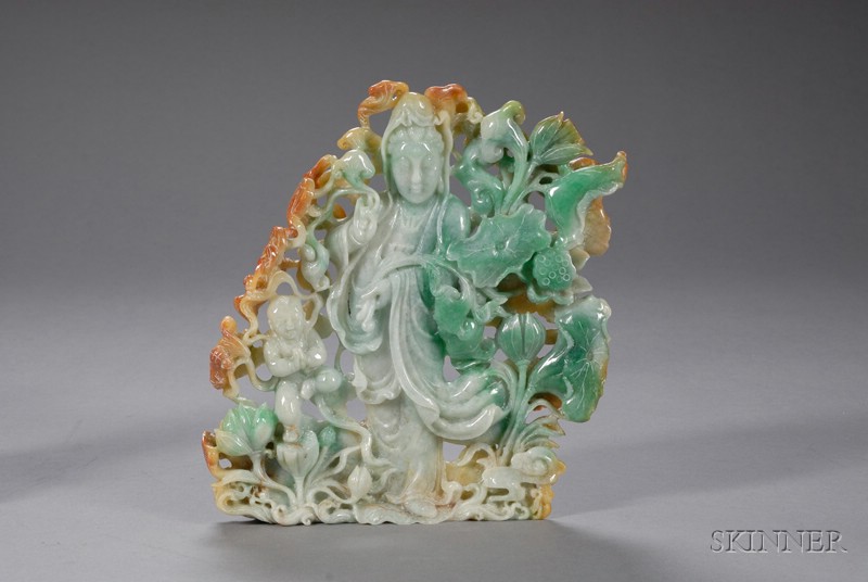 Appraisal: Jade Carving China figure of the goddess of mercy Kuan