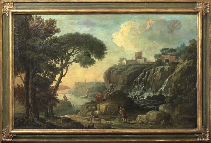 Appraisal: Manner of Gaspard Dughet French - Castellated Landscape Capriccio oil