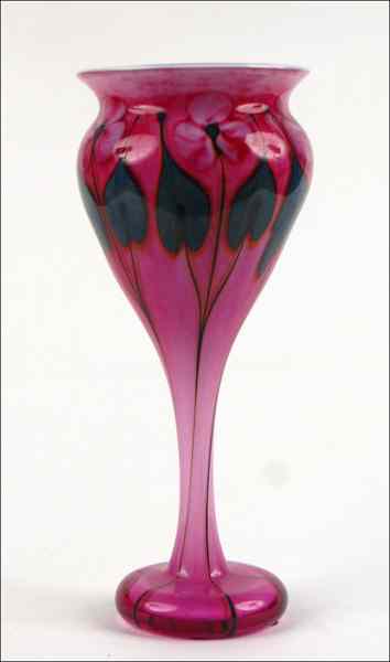 Appraisal: JOHN LOTTON LONG NECK FLORAL GLASS VASE Signed and dated