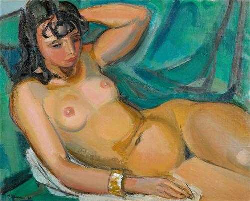 Appraisal: BARRAUD MAURICE Geneva Woman reclining Oil on canvas Signed lower