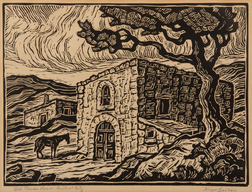 Appraisal: BIRGER SANDZEN SIGNED LINOCUT 'OLD POWDER HOUSE' Birger Sandzen Swedish-American