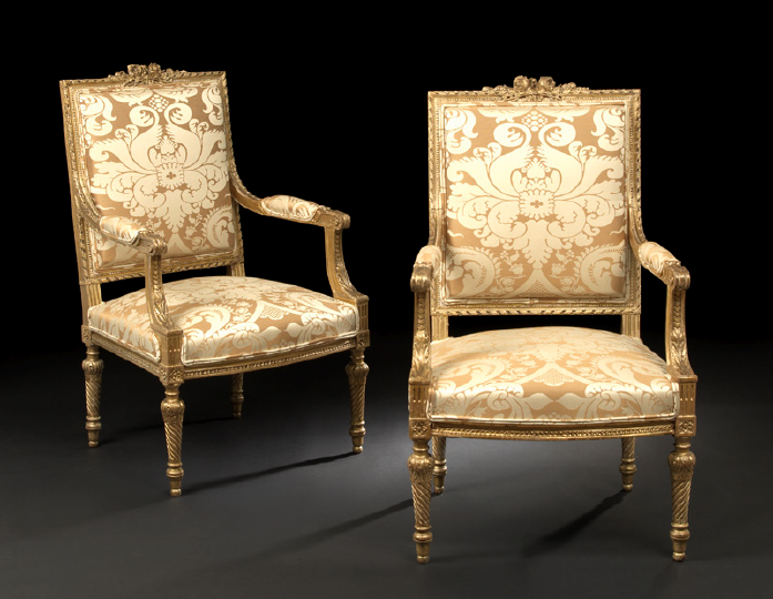 Appraisal: Pair of Louis XVI-Style Giltwood Fauteuils early th century each