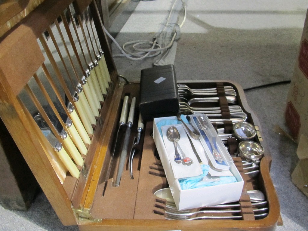 Appraisal: Lot comprising cutlery set salts souvenir spoons etc