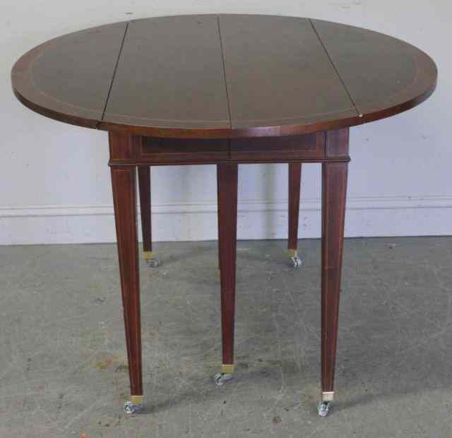 Appraisal: Custom Mahogany Banded and Inlaid Drop Leaf DiningTable With leaves