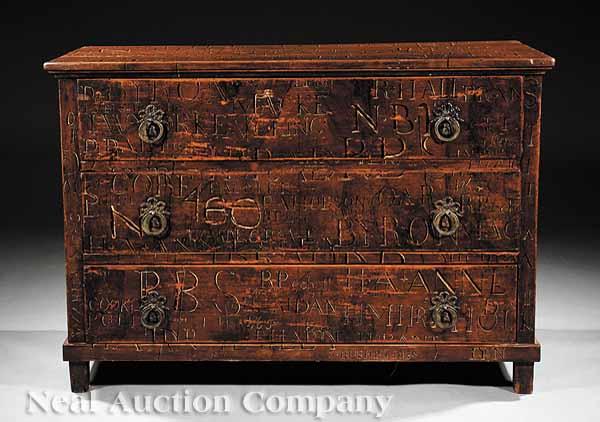 Appraisal: An Antique English Paint-Decorated and Grained Pine Three Drawer Chest